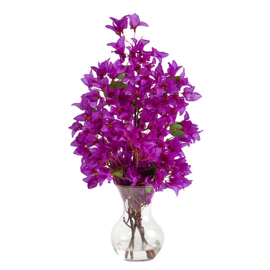 22&#x22; Artificial Purple Bougainvillea Arrangement with Fluted Glass Vase